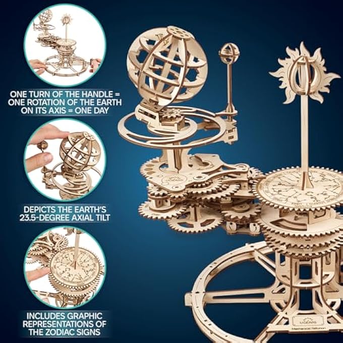 MECHANICAL TELLURION 3D PUZZLE PLANETARIUM SOLAR SYSTEM MODEL KIT FOR SELF-ASSEMBLY IDEA EARTH AND MOON JIGSAW 3D WOODEN PUZZLES FOR ADULTS ROTATING ASTRONOMY - Image 4